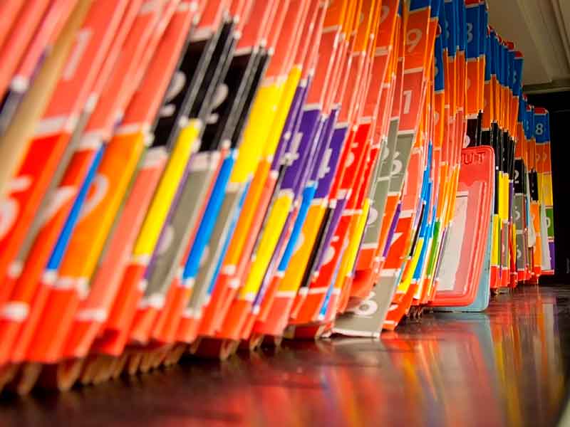 A closeup of medical records folders